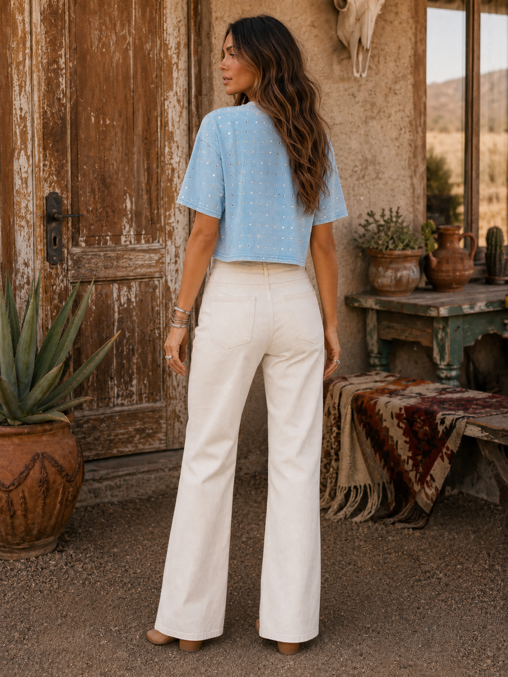 Cropped T Shirt - Light Blue