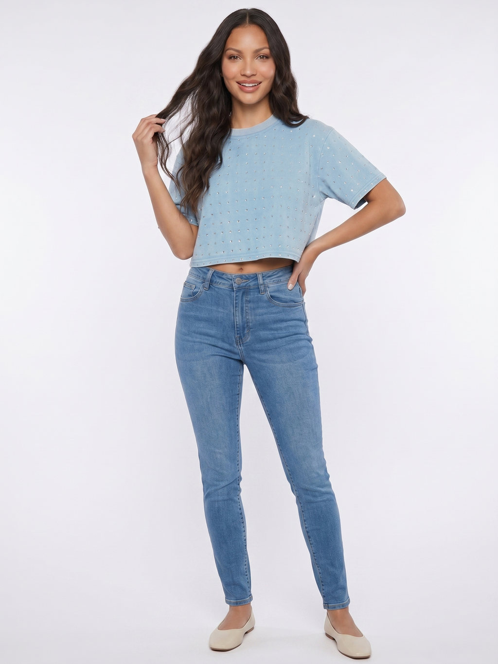 Cropped T Shirt - Light Blue