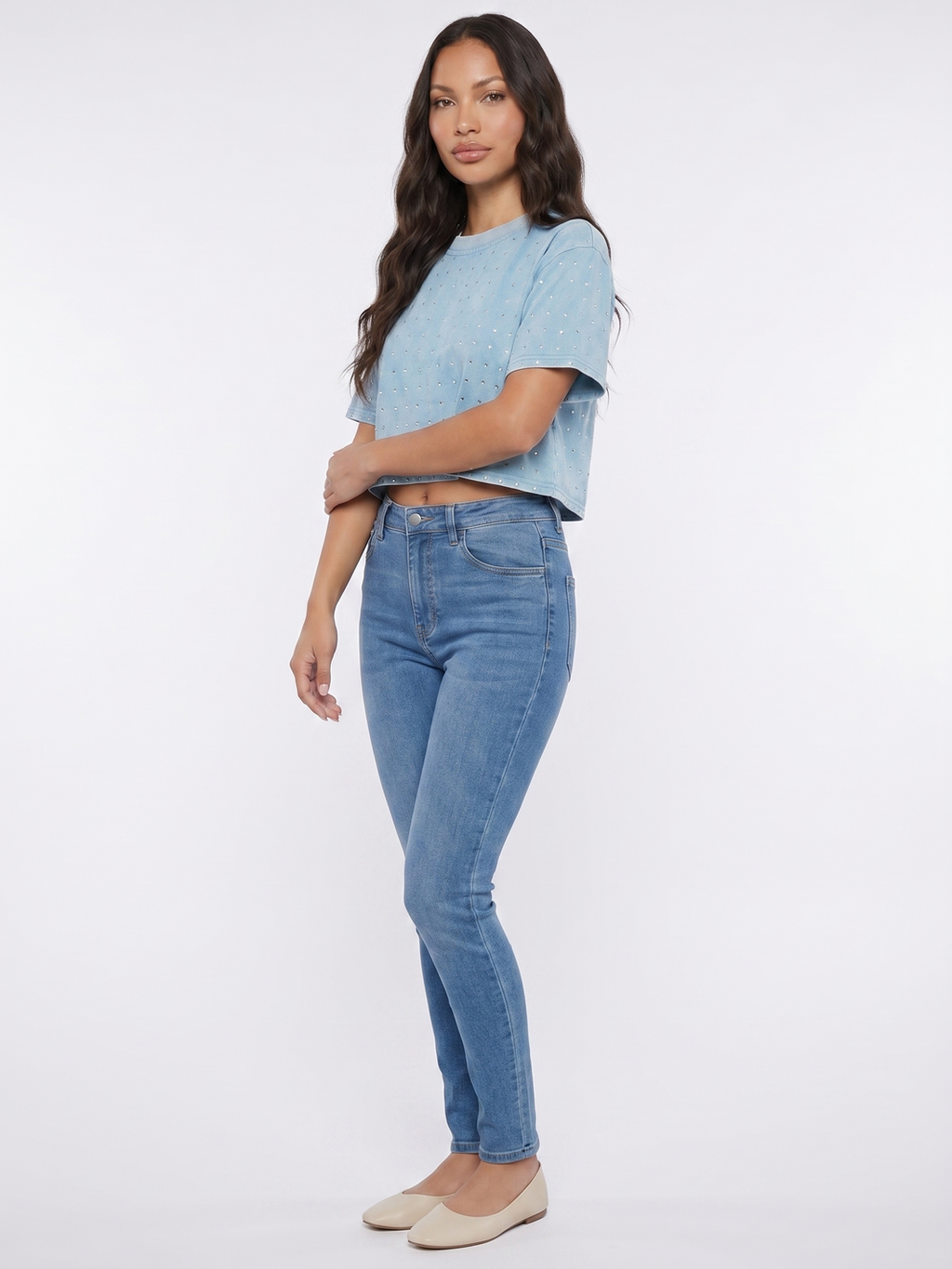 Cropped T Shirt - Light Blue