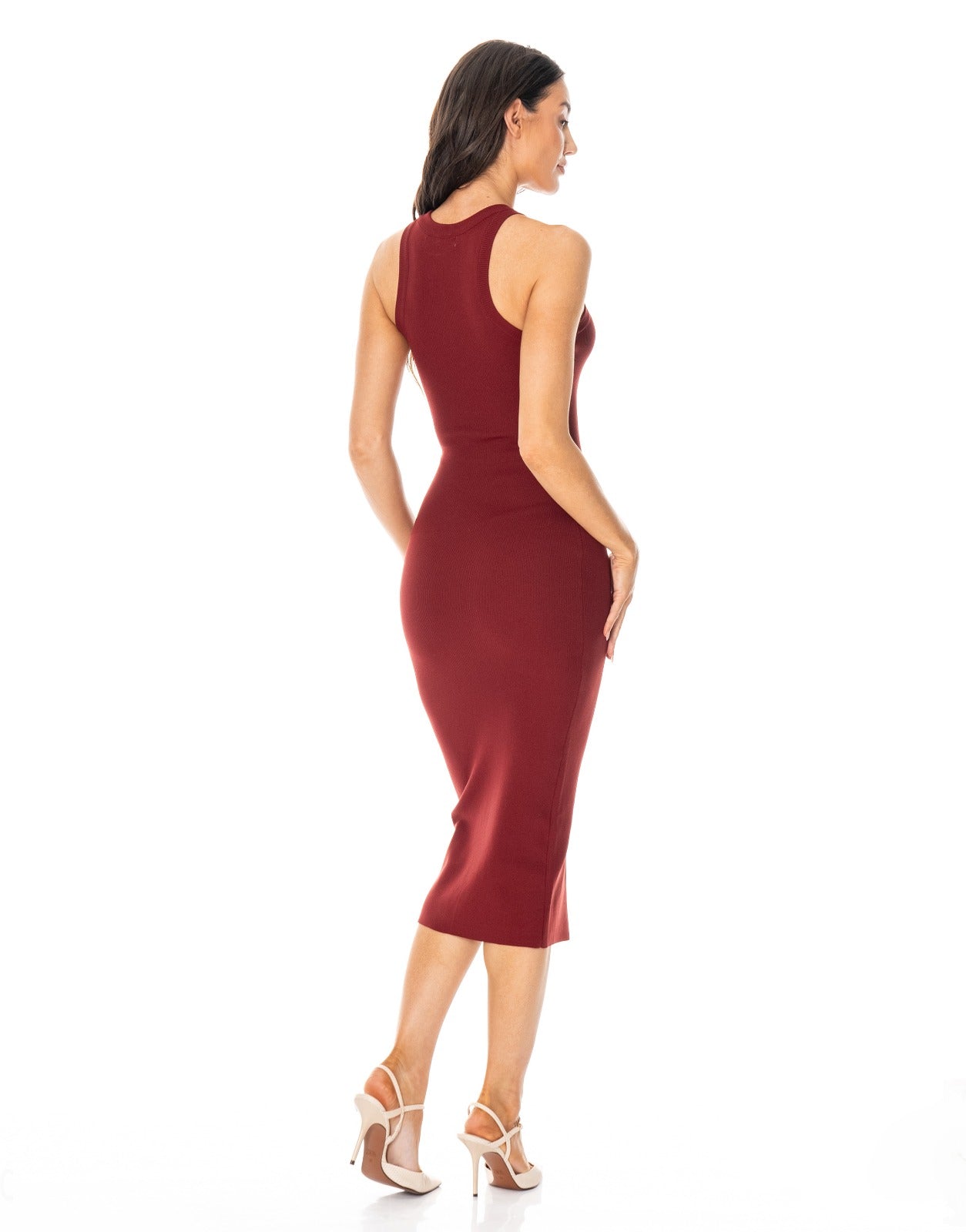 Ribbed Knit Midi Dress - Burgundy