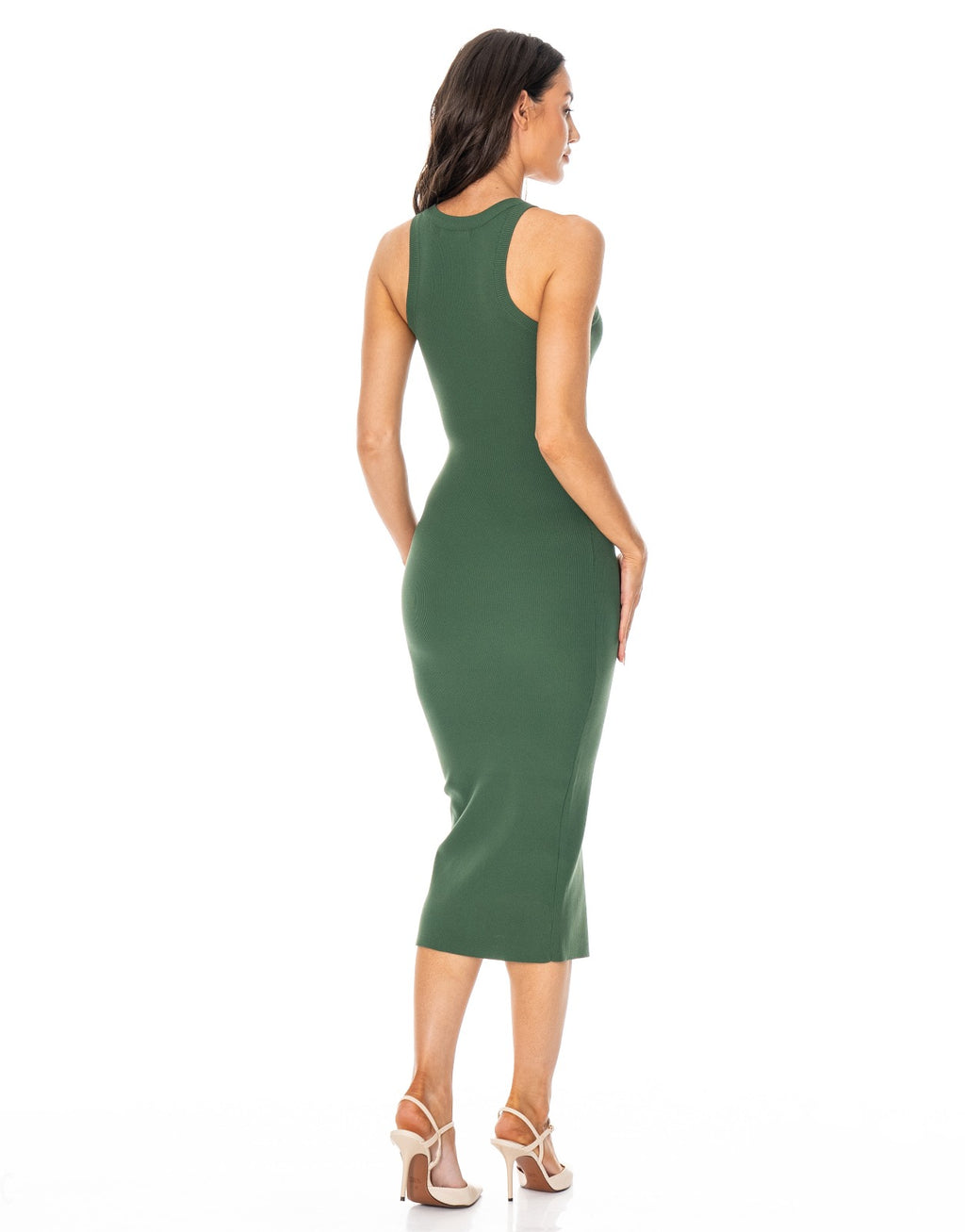 Ribbed Knit Midi Dress - Olive