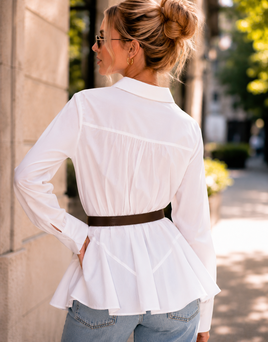 White Button-Down Flowy Blouse - White