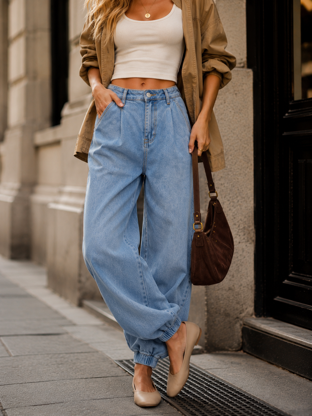 High Waisted Baggy Jeans - Light Denim