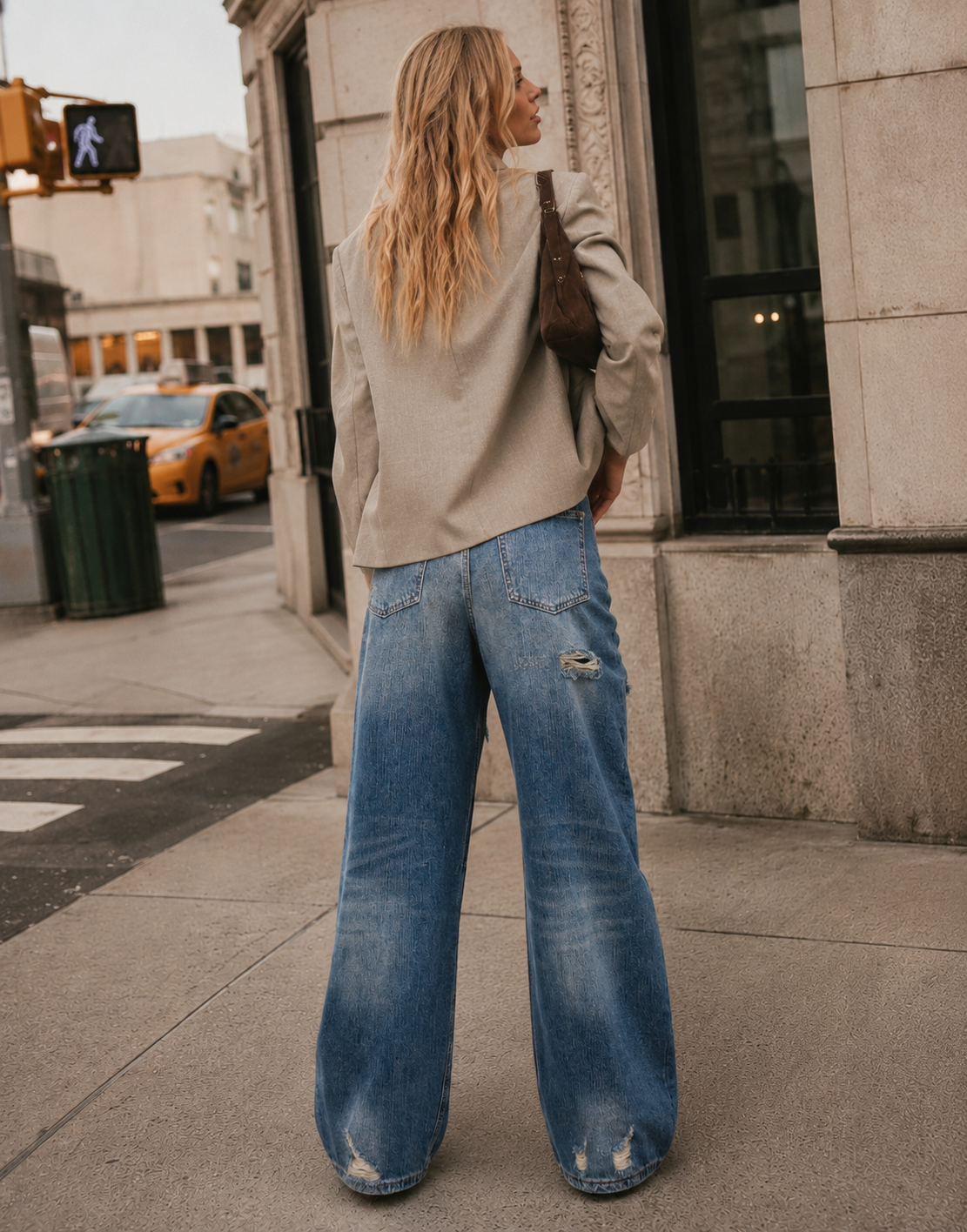 Distressed Wide-Leg Denim Jeans - Denim
