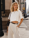 Speckled Short Sleeve Crop Top - White