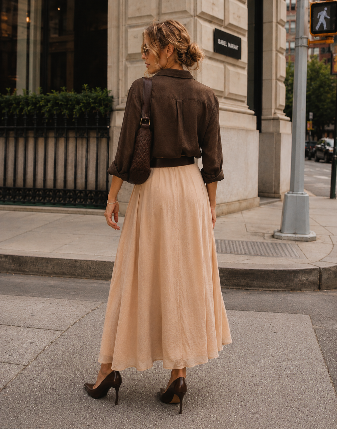 Pleated Midi Skirt with Slit - Beige