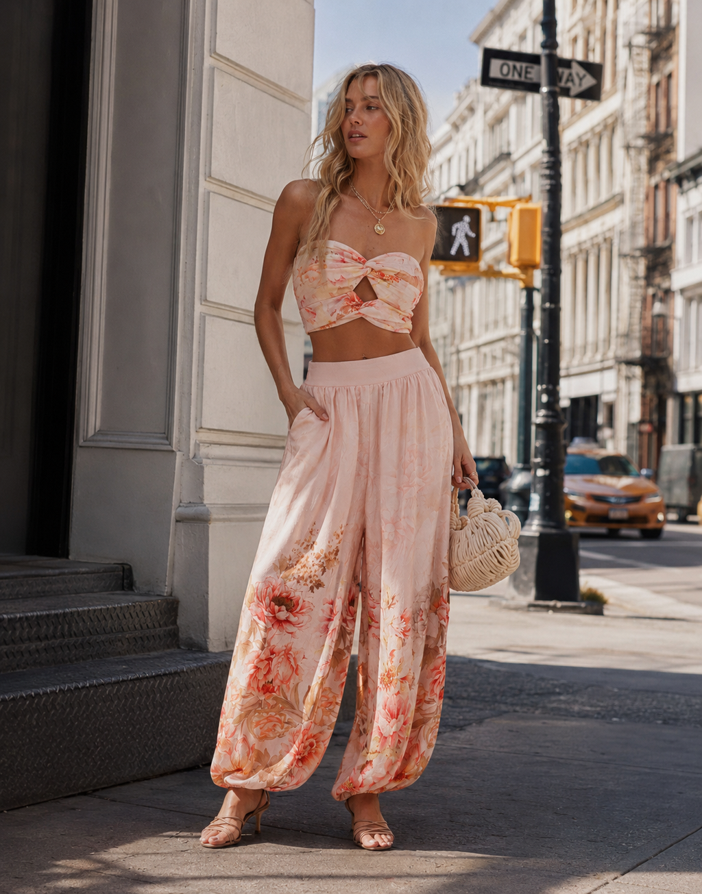 Floral Strapless Matching Set - Pink