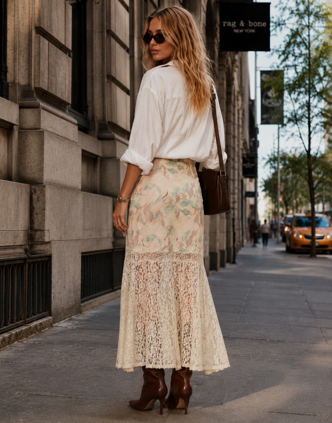 Floral Lace Maxi Skirt - Yellow