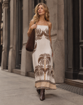 Palm Print Midi Dress - Brown Multi