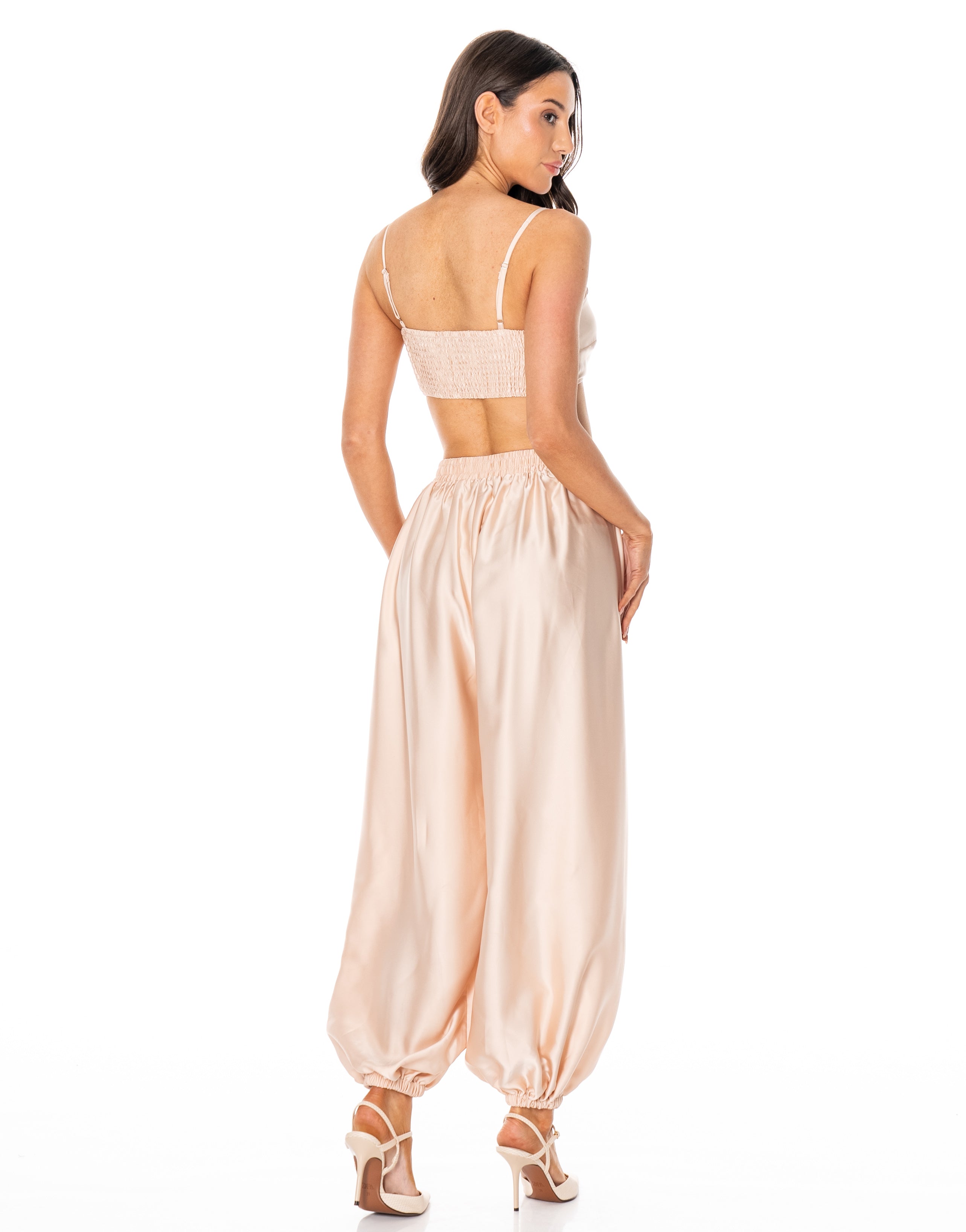 Satin Halter Drape Two-Piece - Apricot