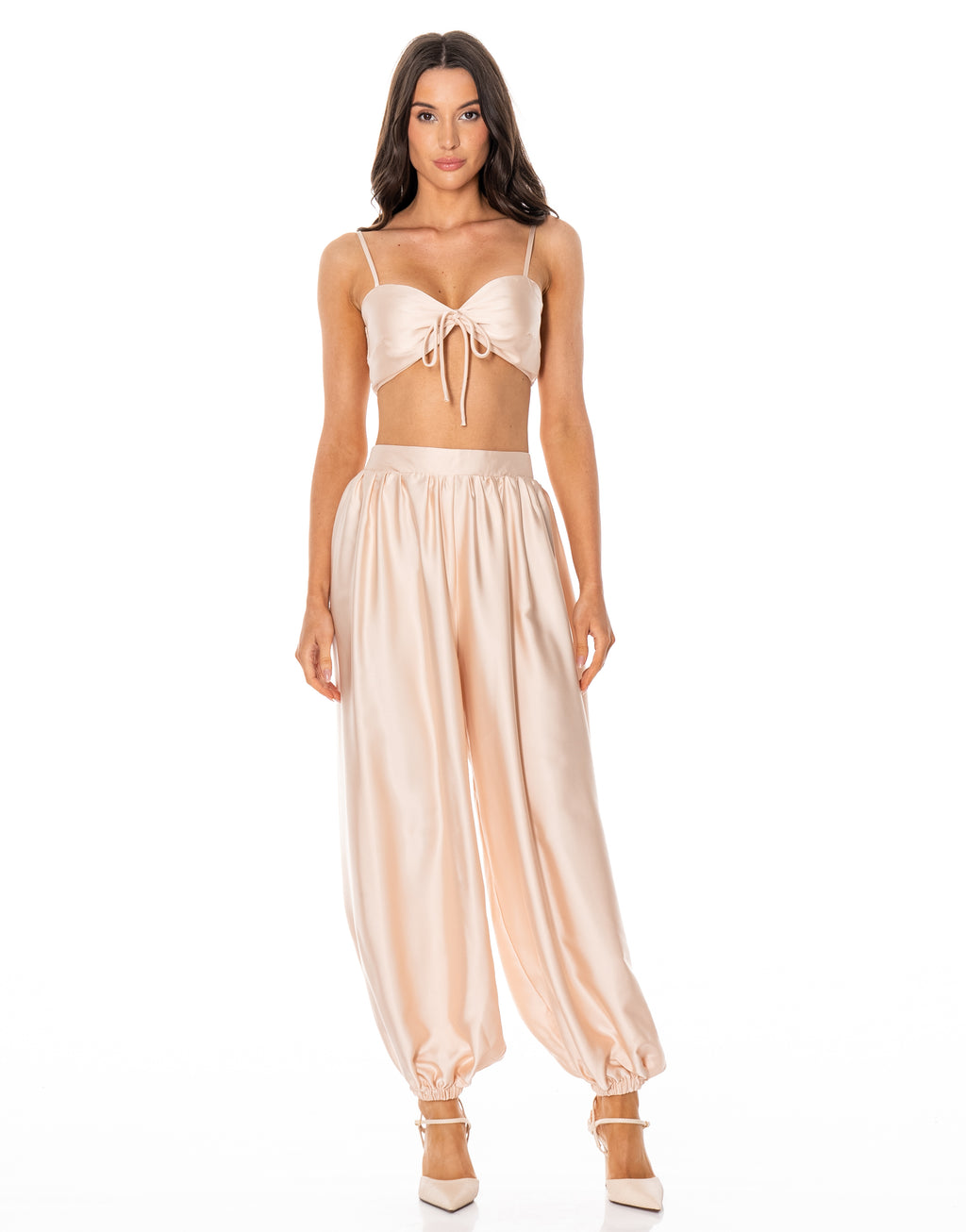 Satin Halter Drape Two-Piece - Apricot