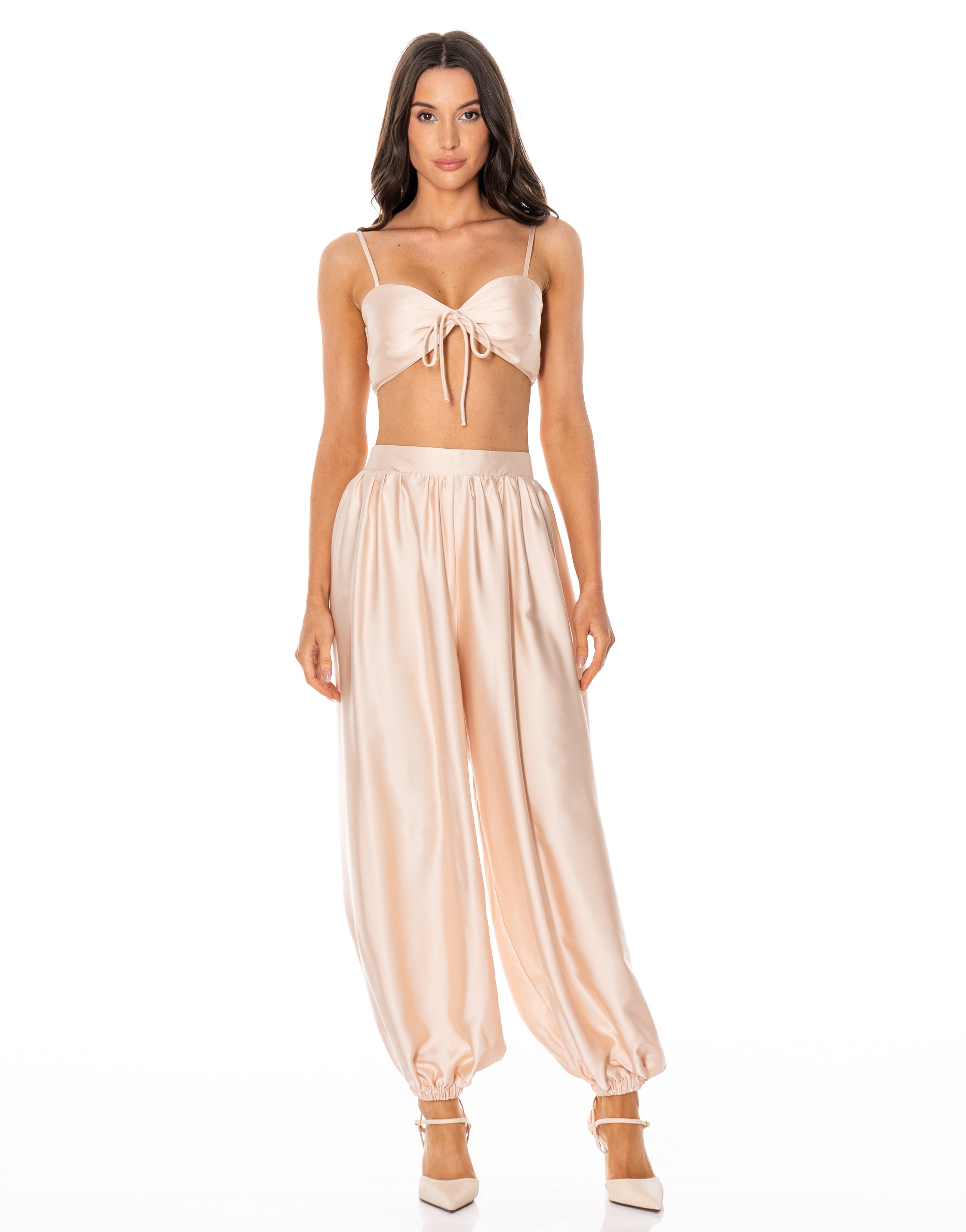 Satin Halter Drape Two-Piece - Apricot
