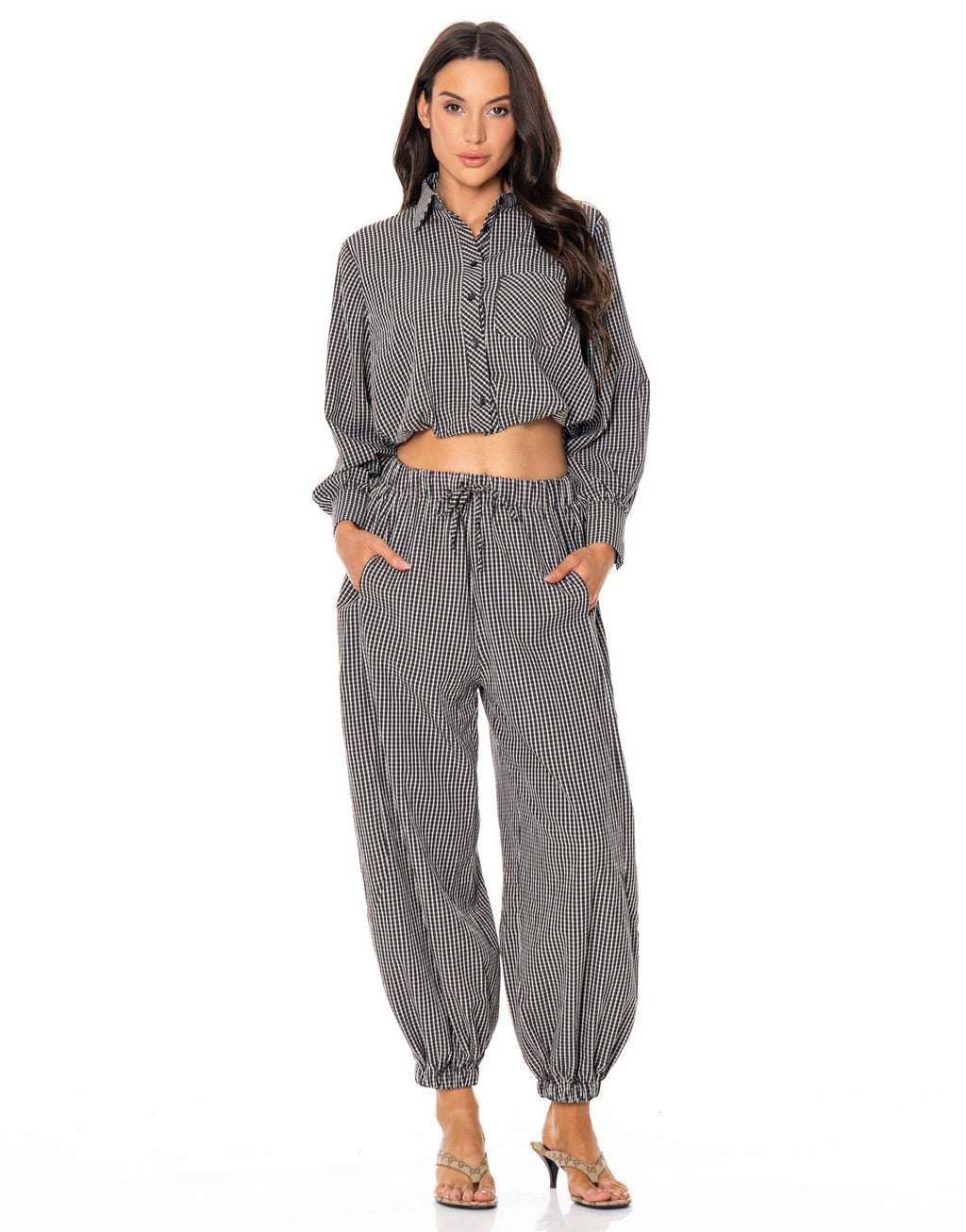 Striped Shirt And Pant Set - Black