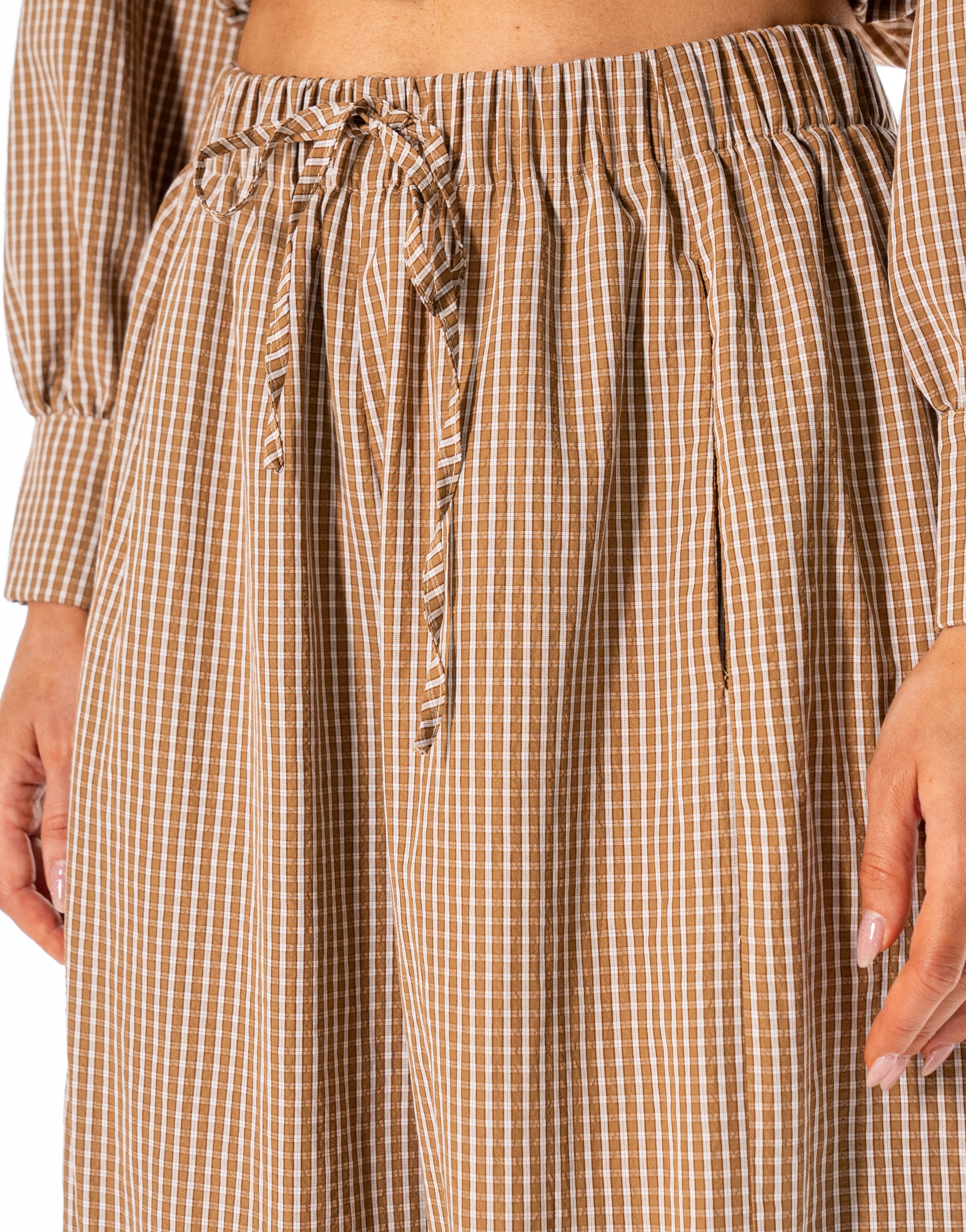 Striped Shirt And Pant Set - Brown