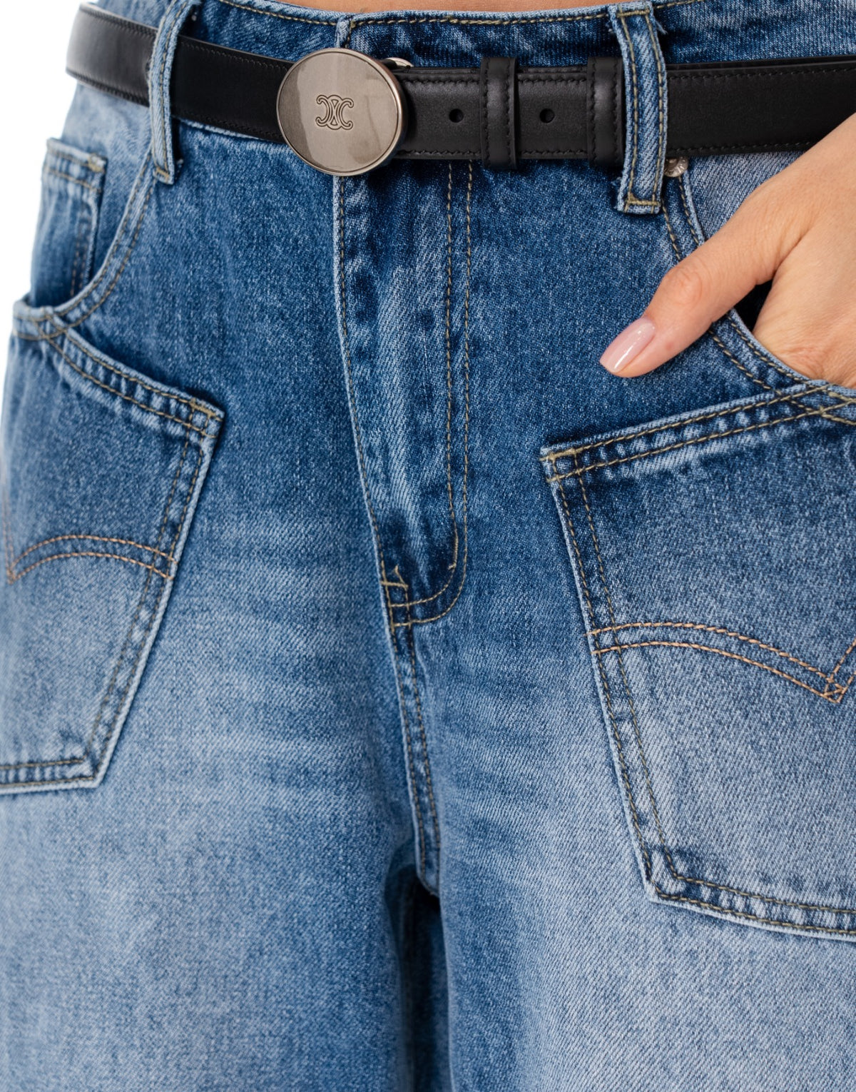 Bleach Wash Straight Leg Jeans - Denim