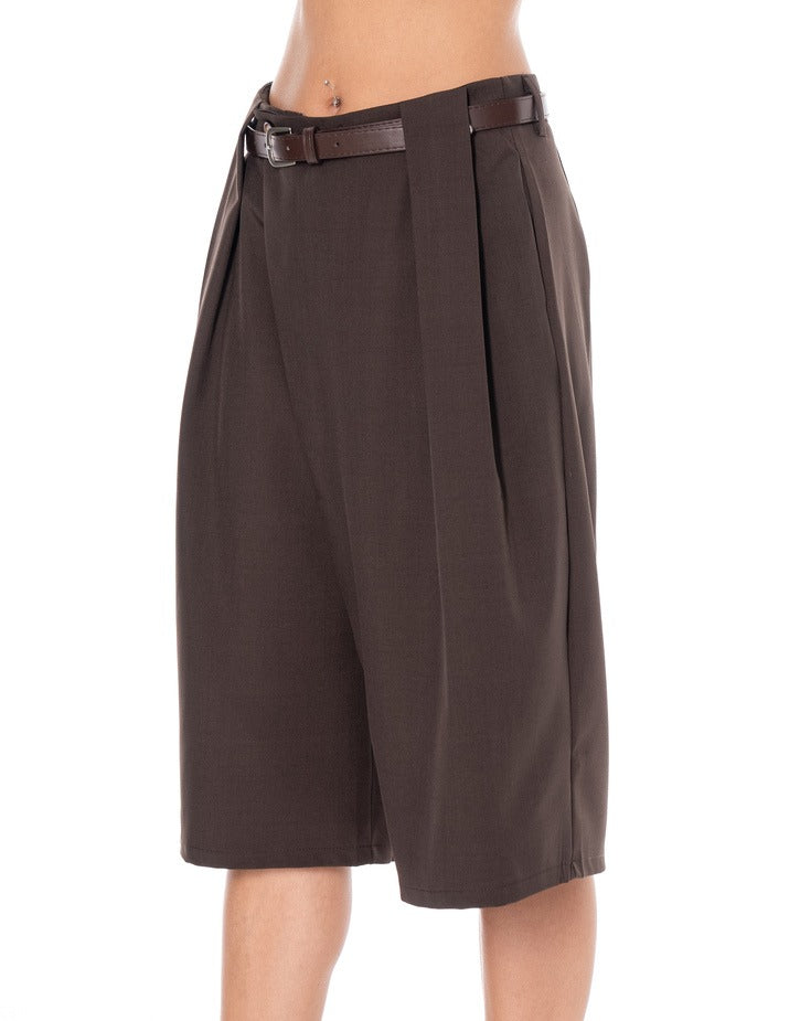 Pleated Bermuda Shorts - Coffee
