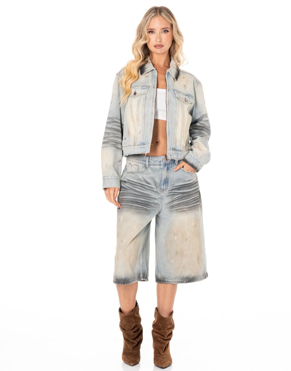 Distressed Denim Trucker Jacket - Denim