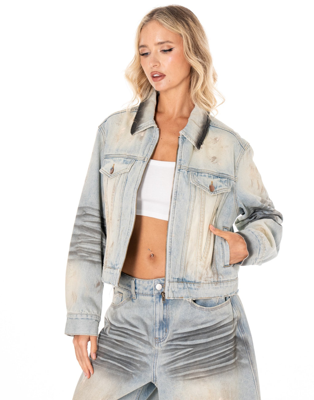 Distressed Denim Trucker Jacket - Denim