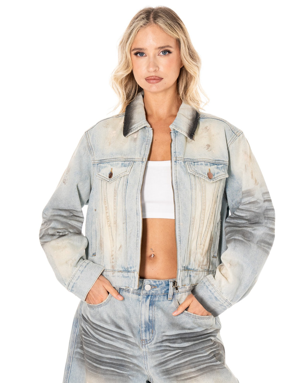 Distressed Denim Trucker Jacket - Denim