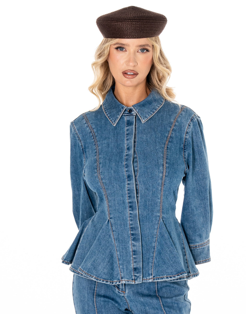Denim Peplum Jacket - Denim