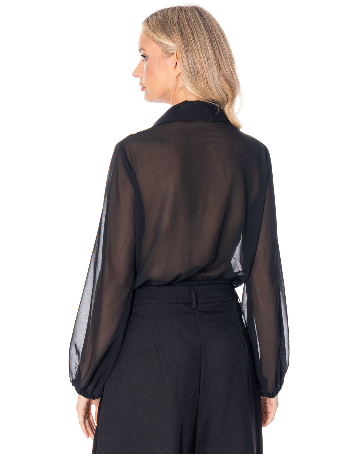 Chiffon Surplice Bodysuit - Black