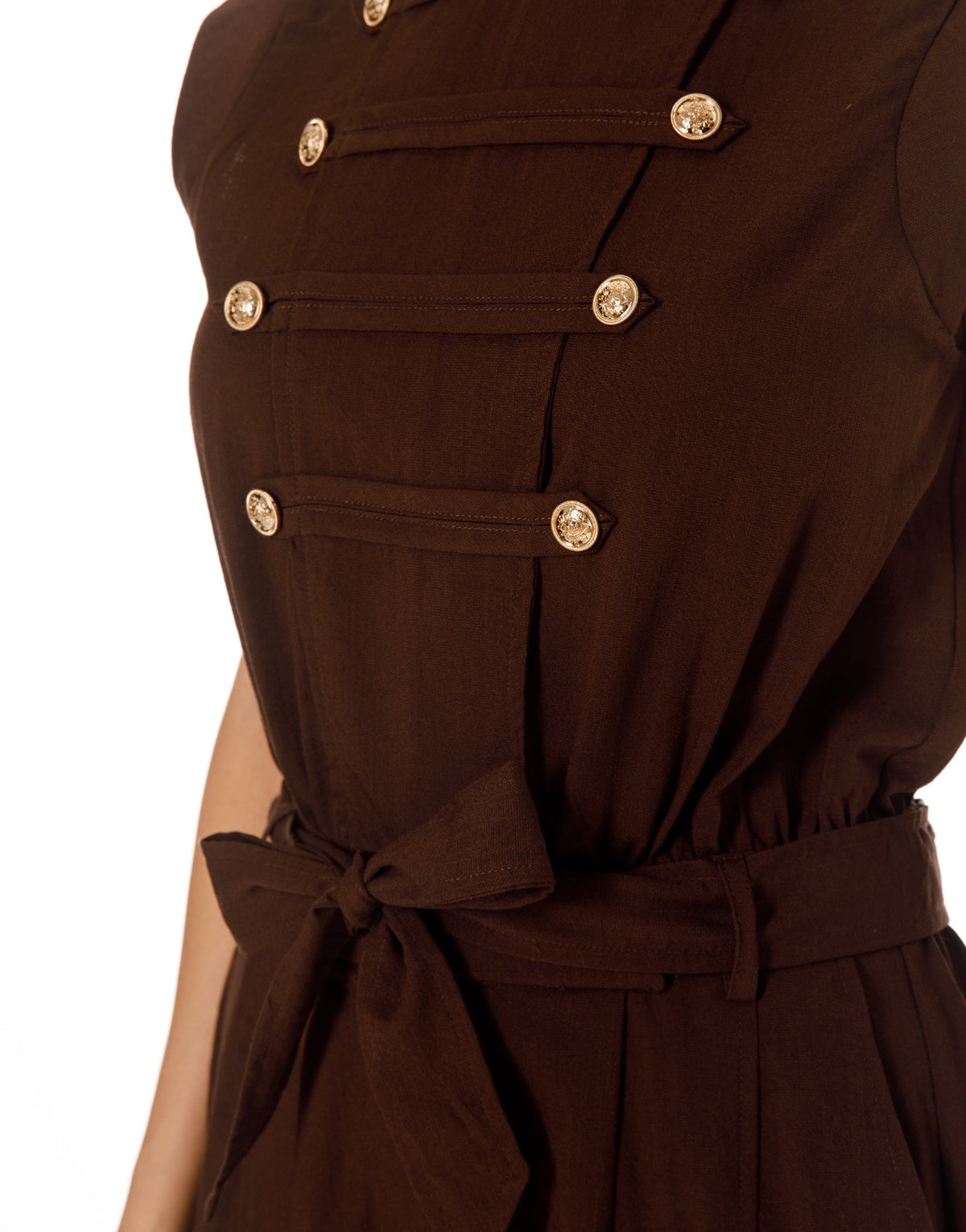 Sleeveless Double Breasted Belted Jumpsuit - Brown
