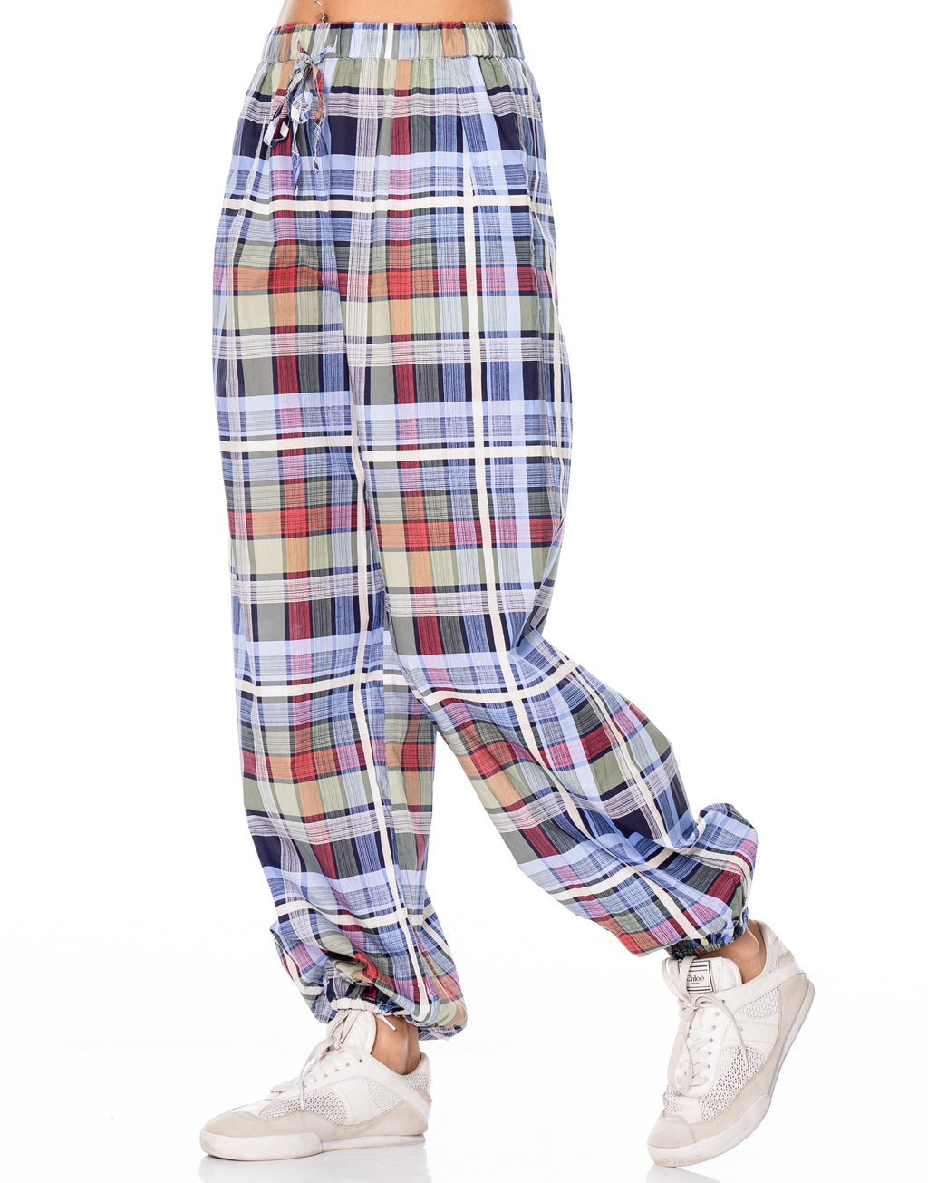 Plaid Balloon Pants - Blue