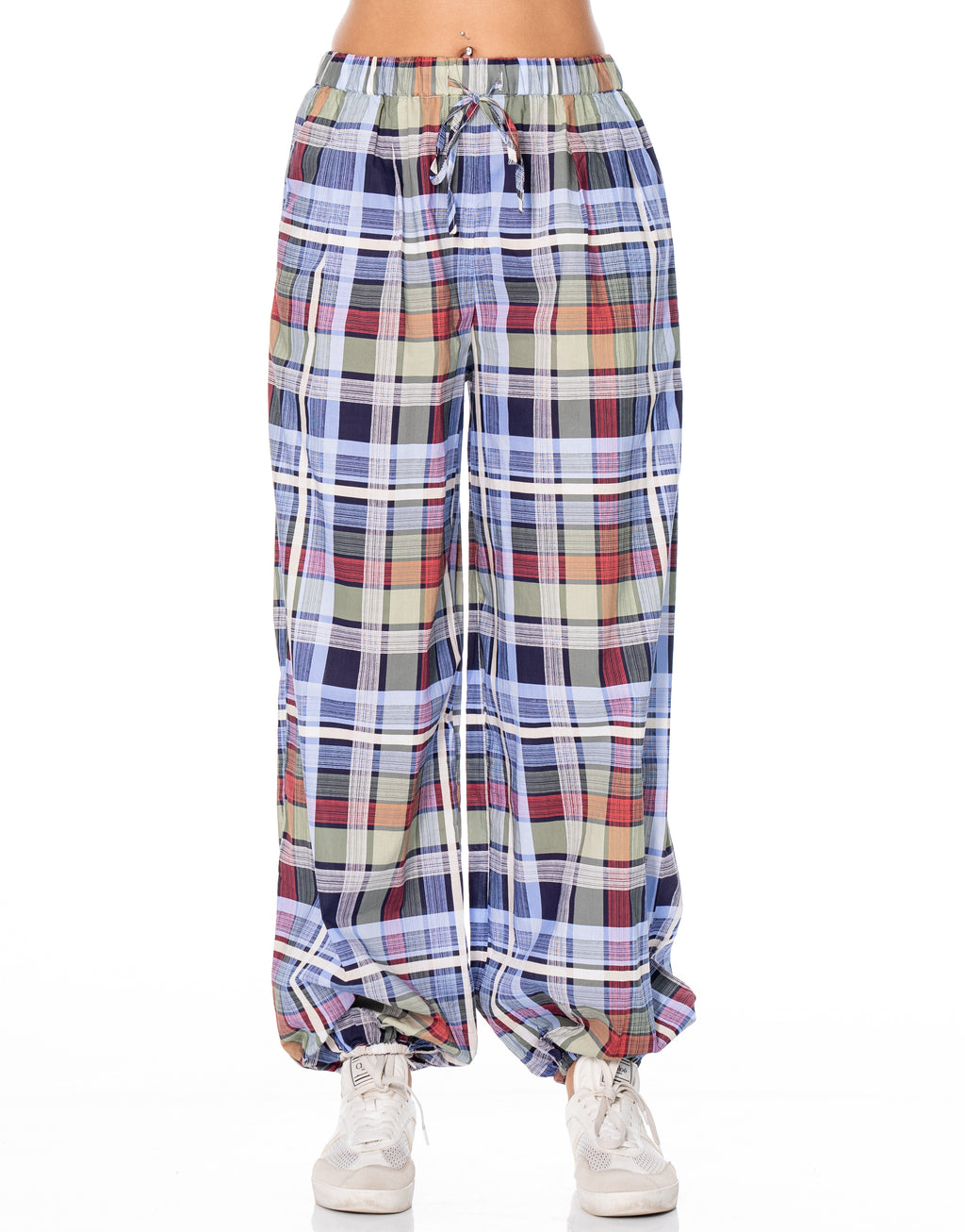 Plaid Balloon Pants - Blue