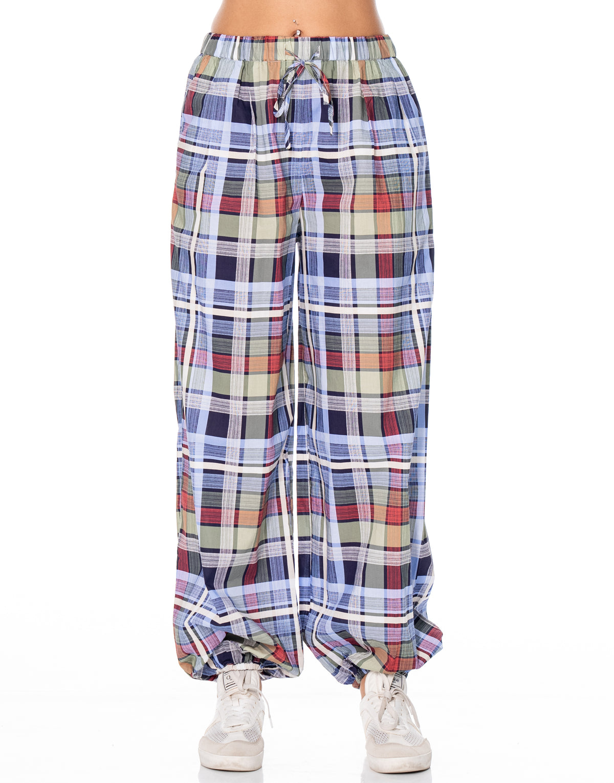 Plaid Balloon Pants - Blue