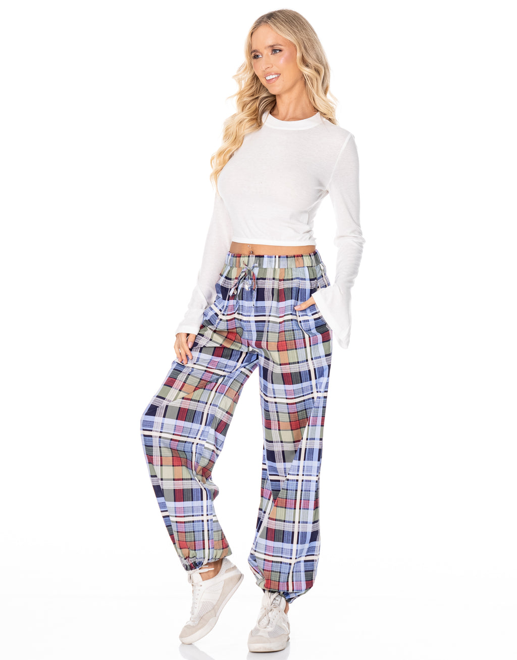 Plaid Balloon Pants - Blue