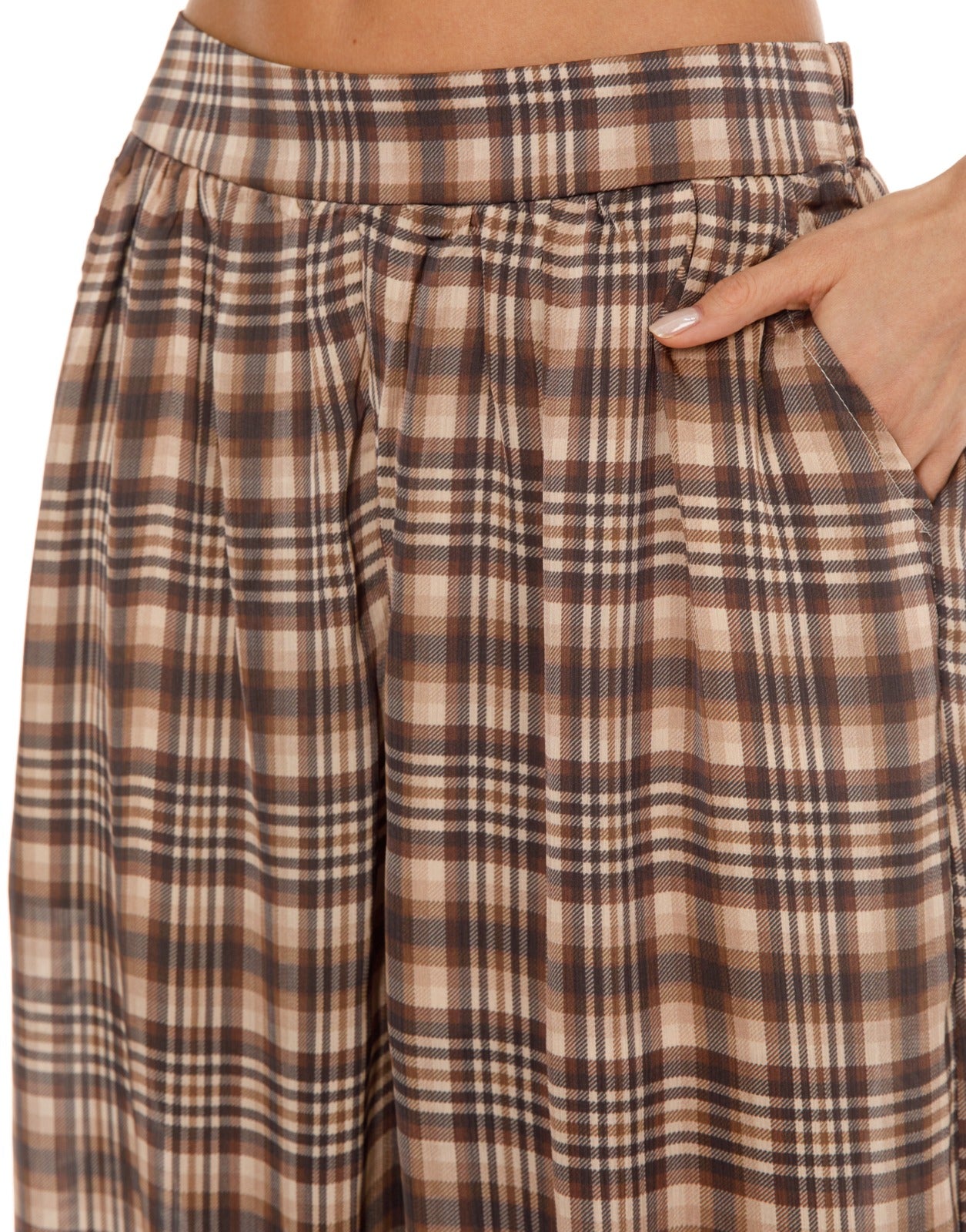 Plaid Harem Pants - Brown