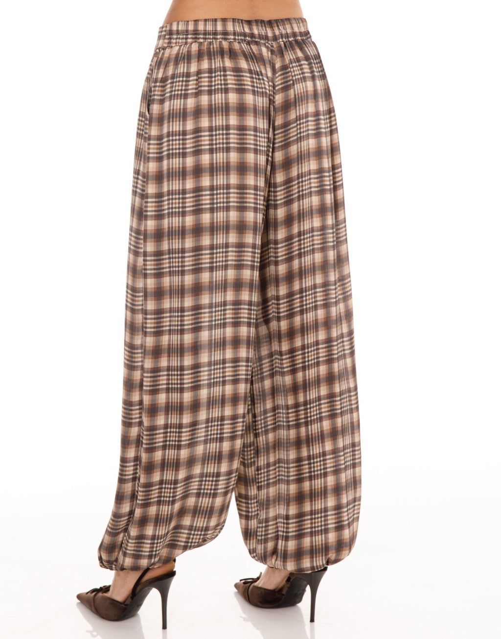 Plaid Harem Pants - Brown