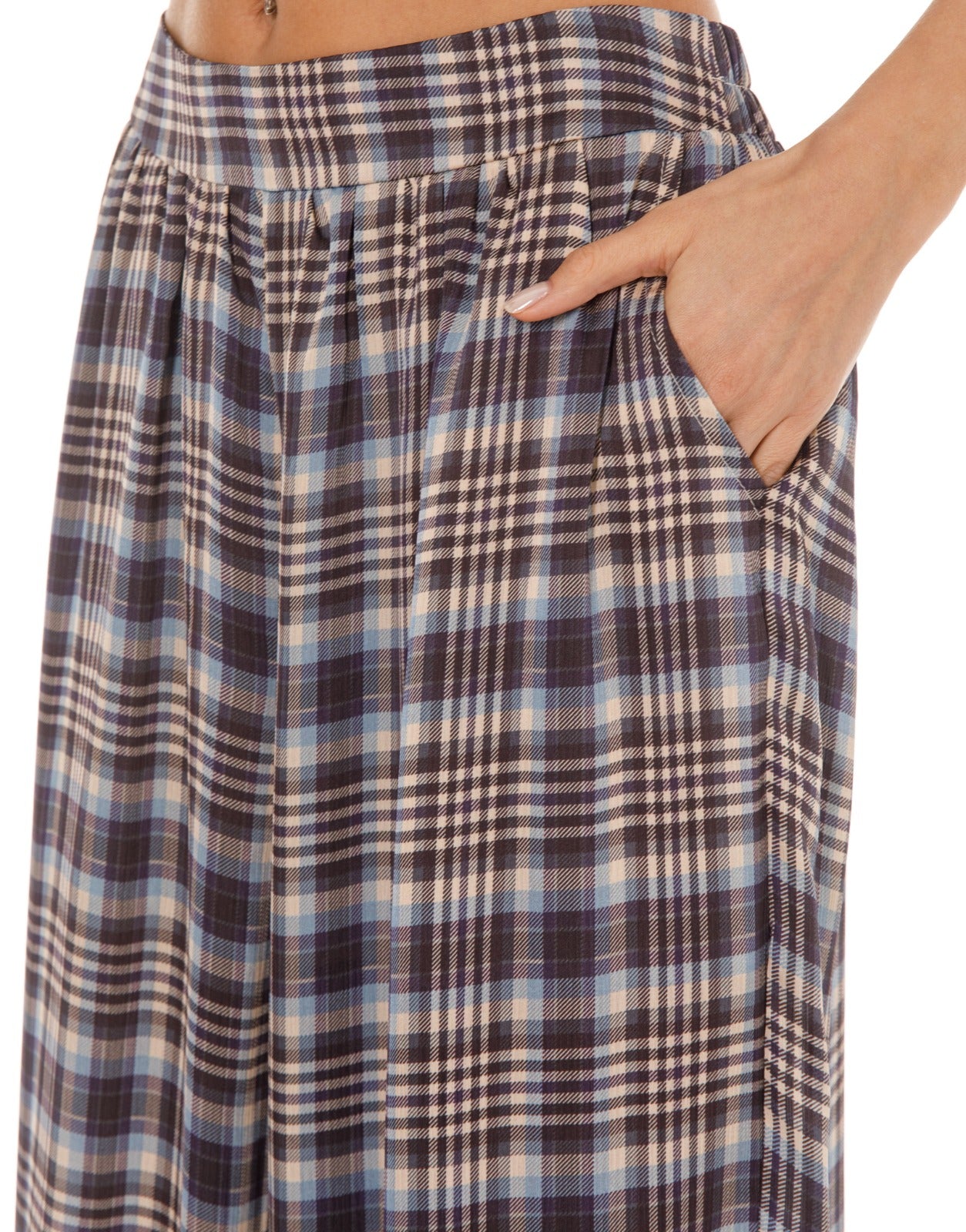 Plaid Harem Pants - Light Blue