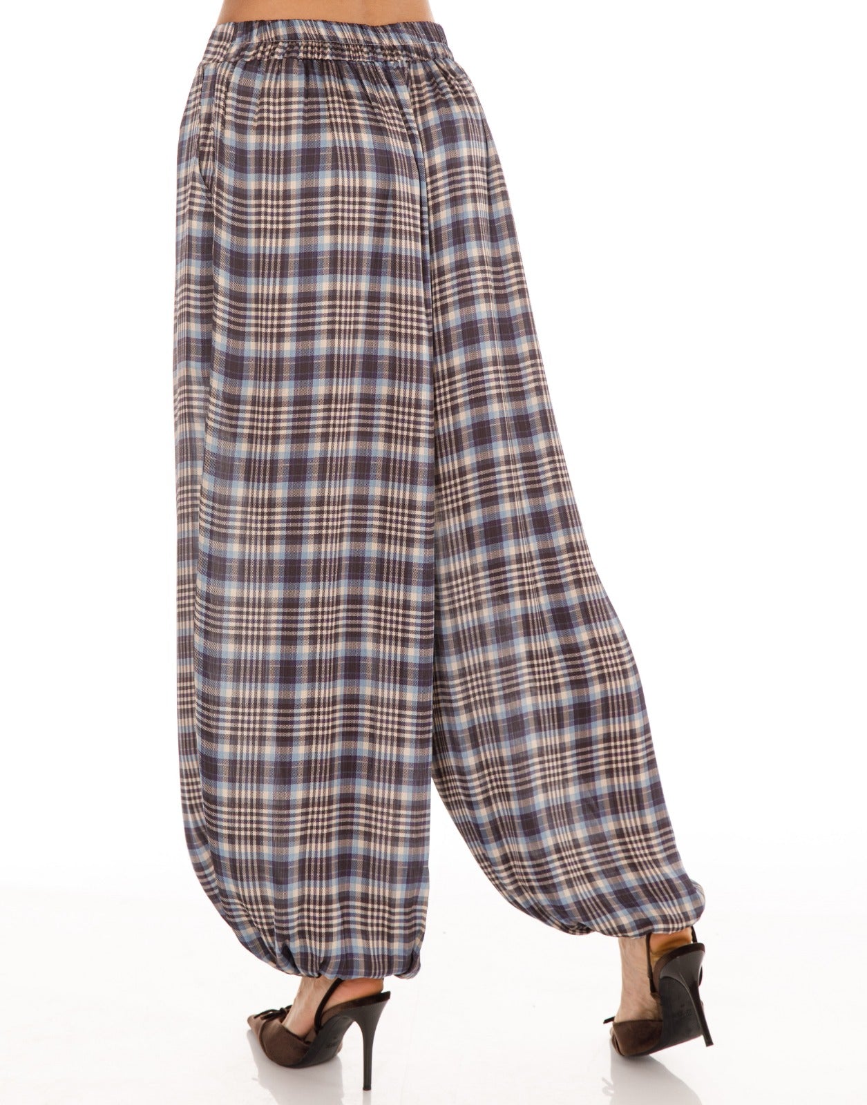 Plaid Harem Pants - Light Blue