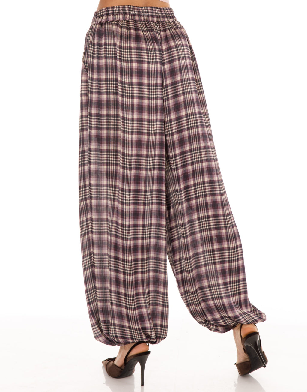 Plaid Harem Pants - Purple