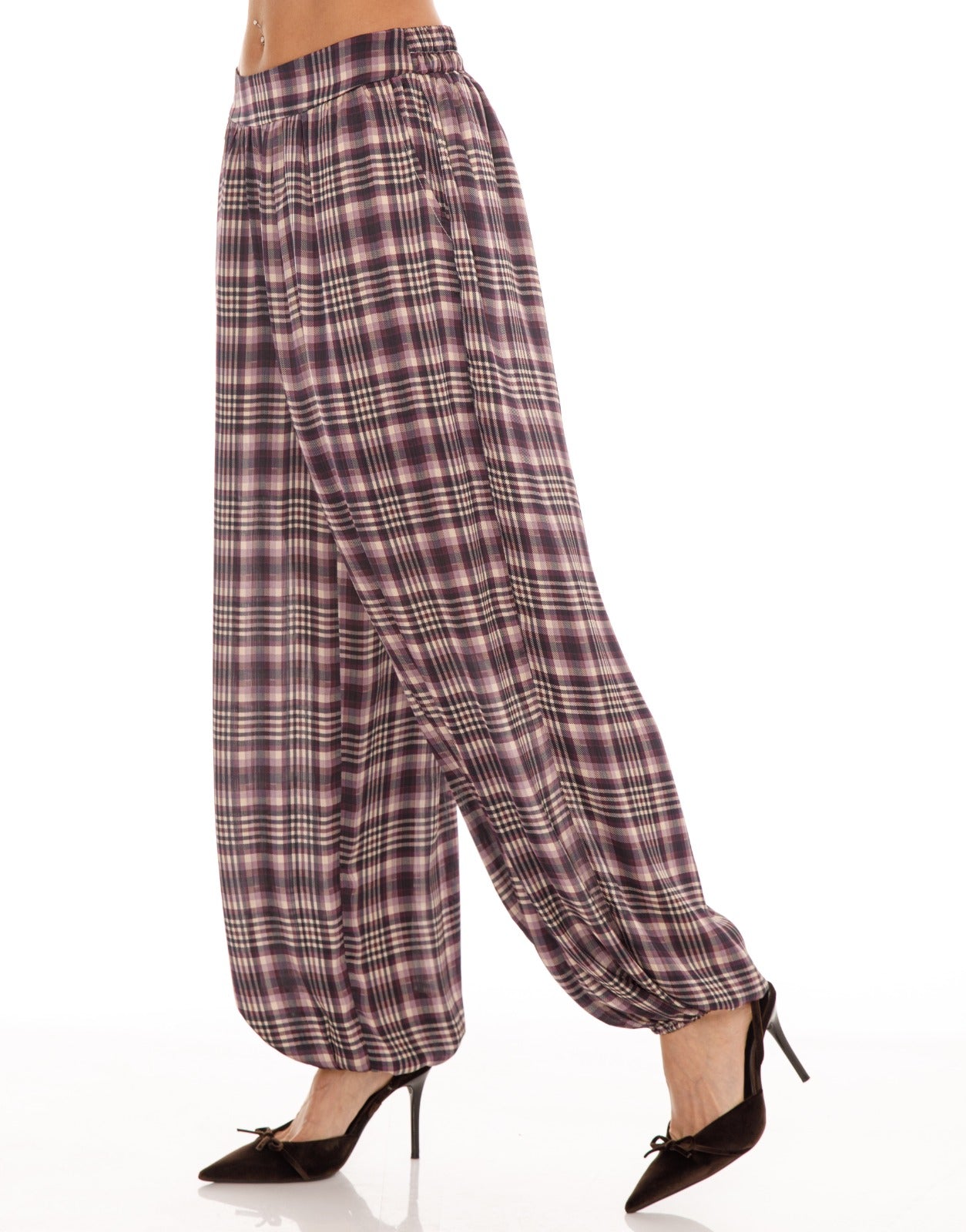 Plaid Harem Pants - Purple