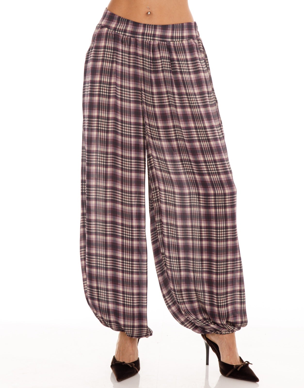 Plaid Harem Pants - Purple