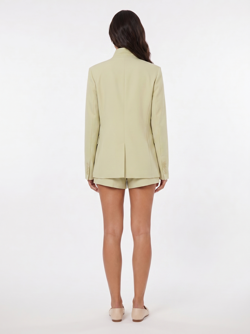 Asymmetrical Blazer and Shorts Set - Green
