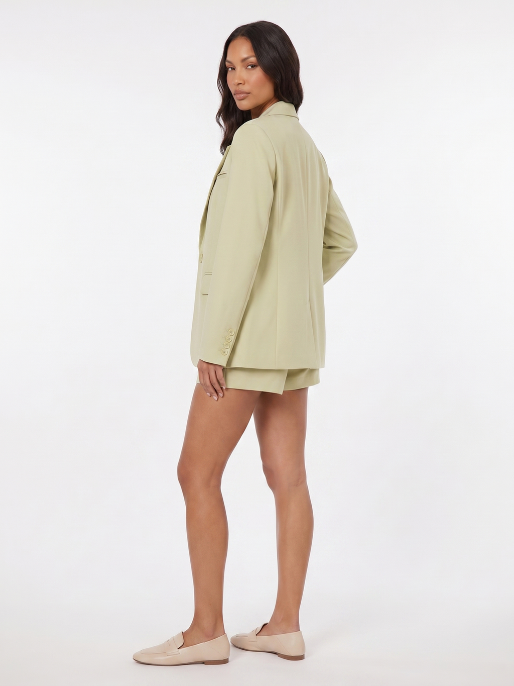 Asymmetrical Blazer and Shorts Set - Green