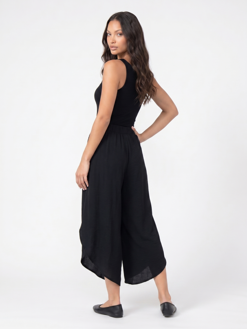 Asymmetrical Wide Leg Culottes - Black