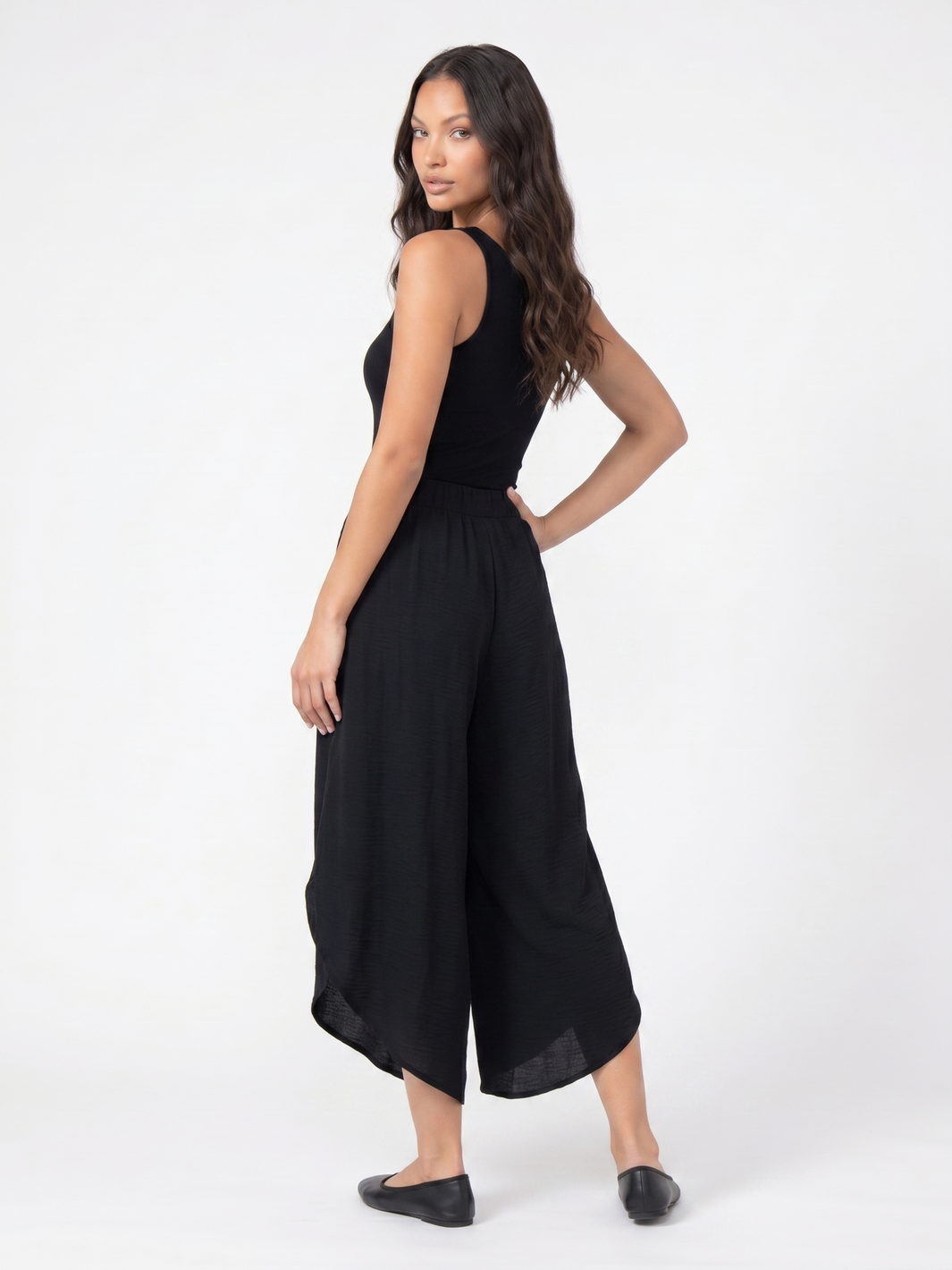 Asymmetrical Wide Leg Culottes - Black