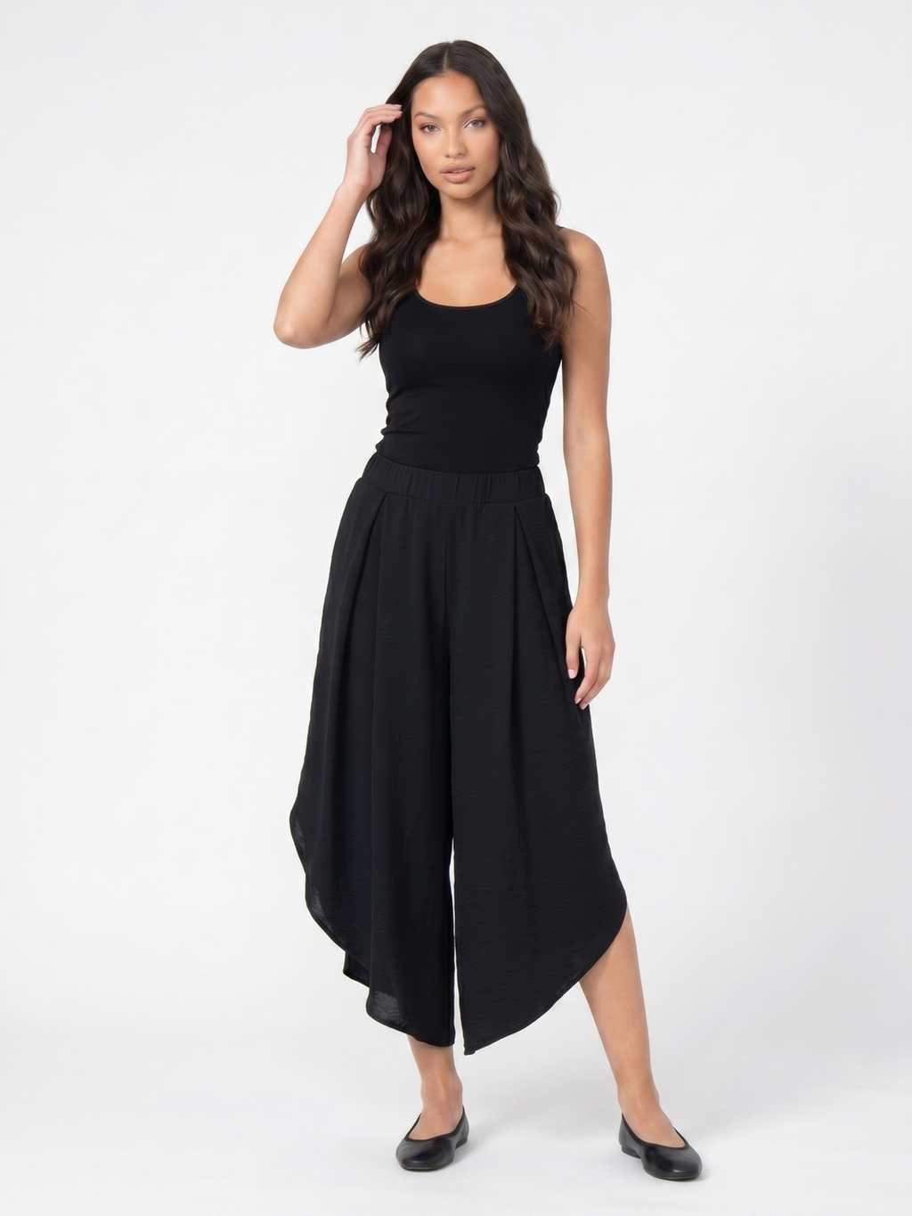 Asymmetrical Wide Leg Culottes - Black
