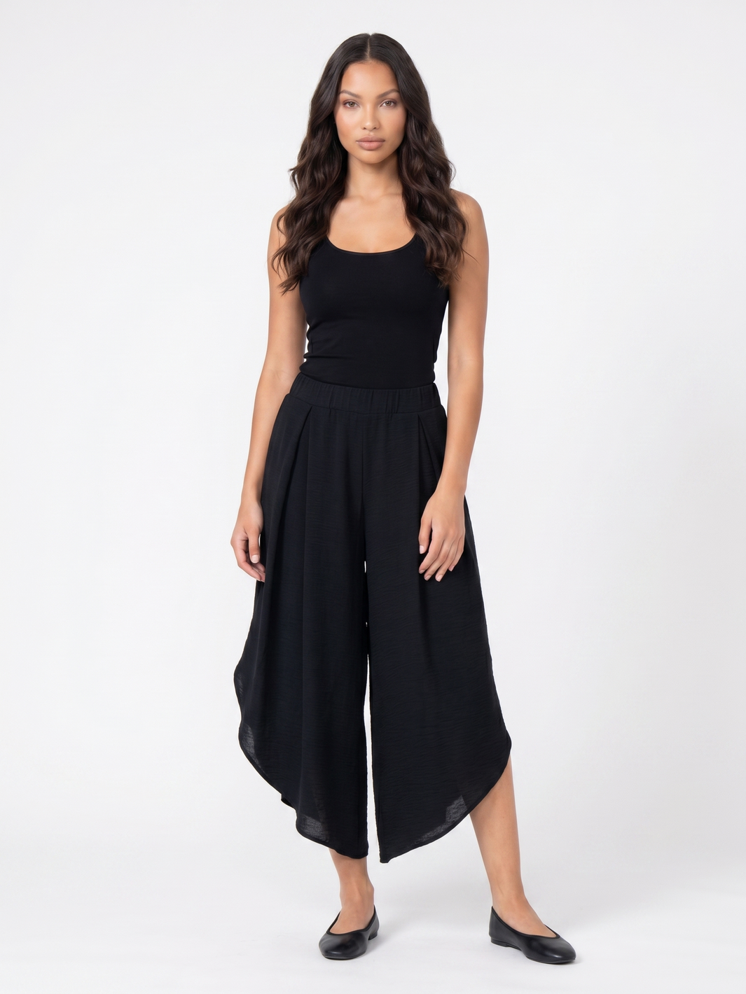 Asymmetrical Wide Leg Culottes - Black