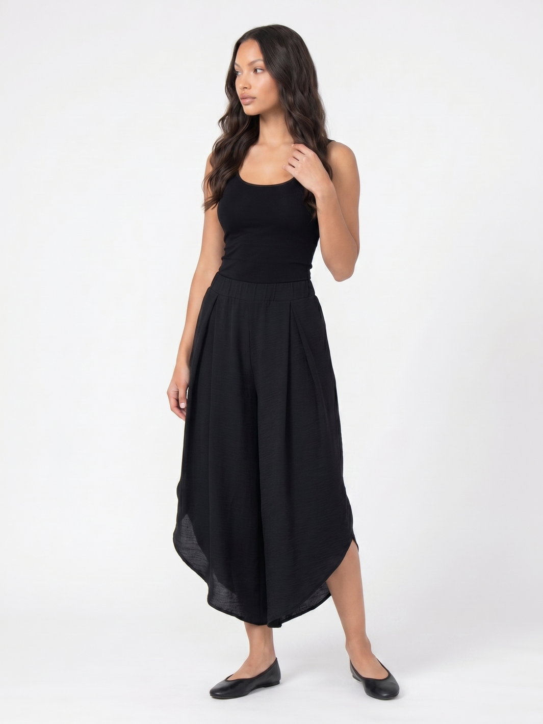 Asymmetrical Wide Leg Culottes - Black