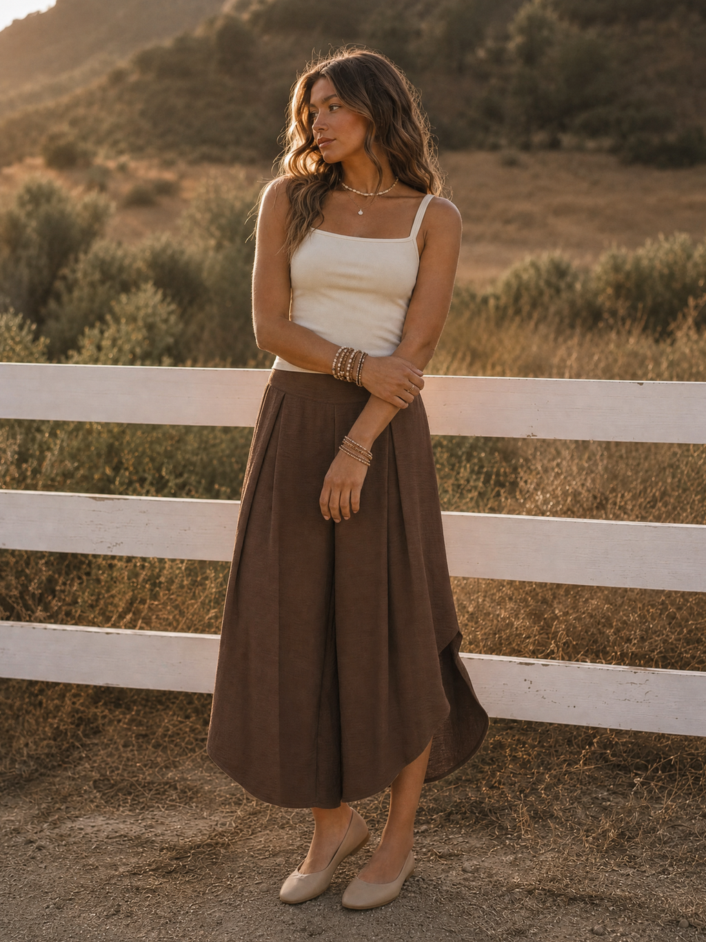 Wide Leg Culottes - Brown