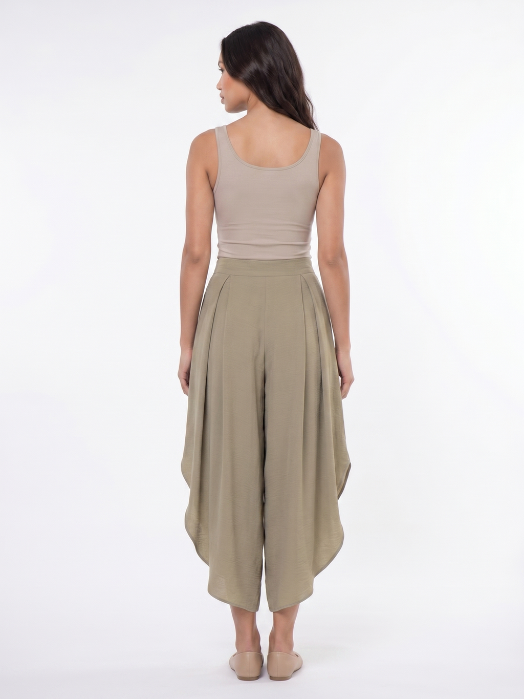 Wide Leg Cropped Pants - Green