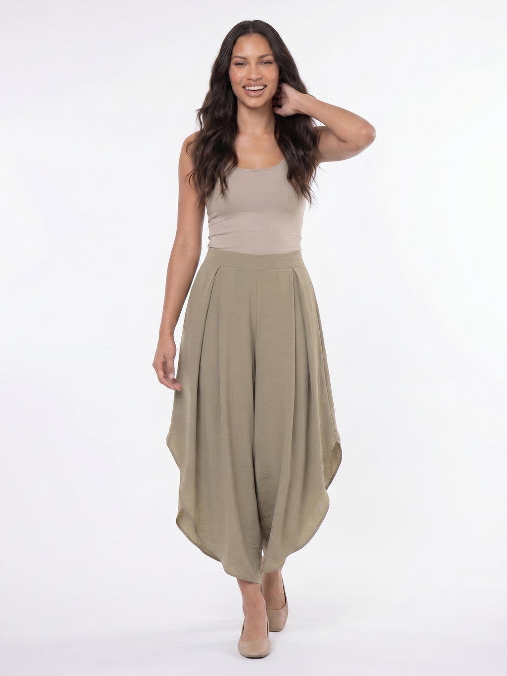 Wide Leg Cropped Pants - Green