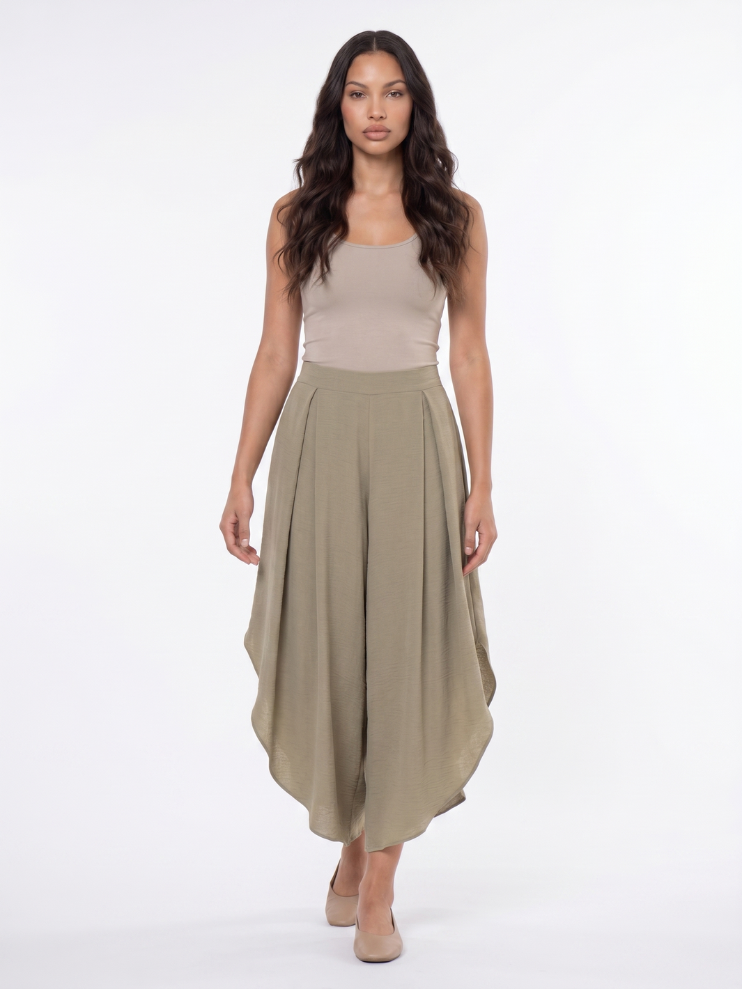 Wide Leg Cropped Pants - Green