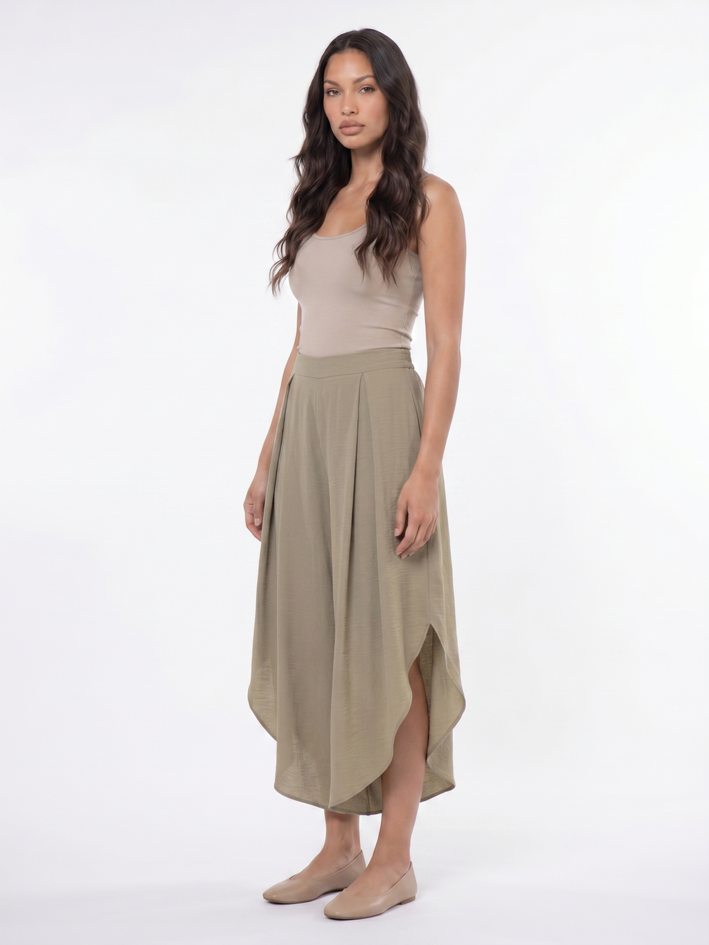 Wide Leg Cropped Pants - Green