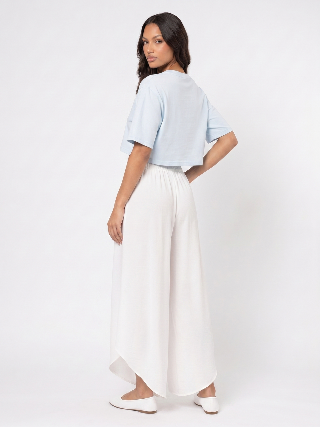 Cropped Top and Wide Leg Pants - White